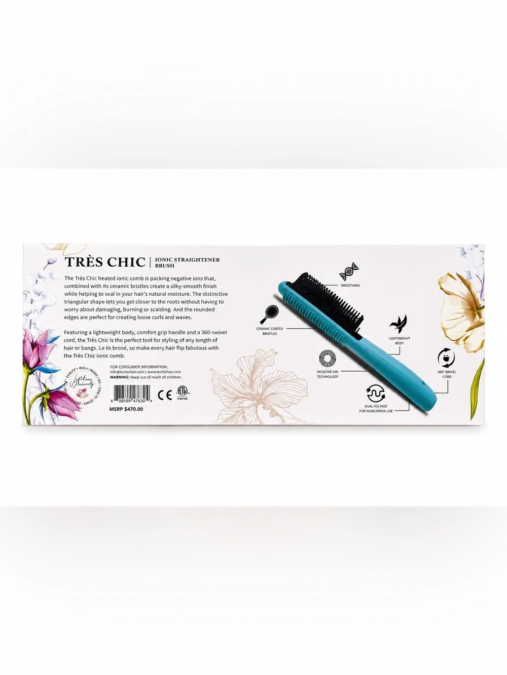 Le Chic Très Chic Ionic Hair Straightener Brush Blue New in Box